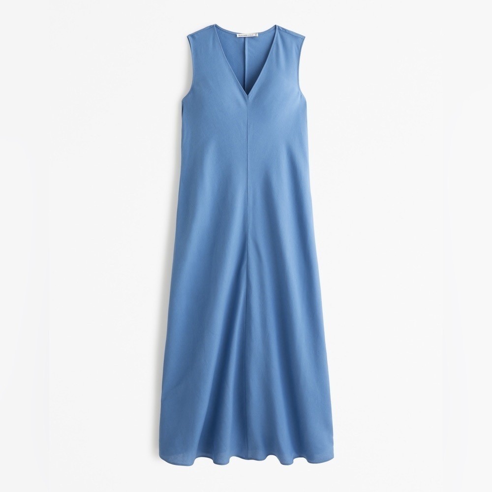 Abercrombie & Fitch Sleeveless V-Neck Midi Dress in Dusty Blue